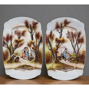 Pair Of Porcelain Dishes - Romantic Decor, D&c France, Late 19th Century