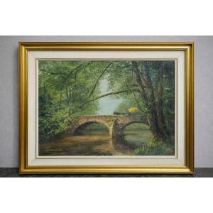 F Zerboni - Auvergne Landscape - Stone Bridge - Oil On Canvas
