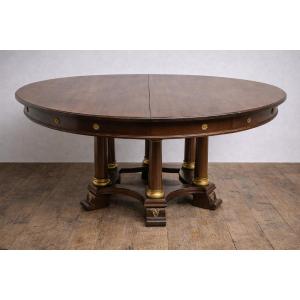 Large Round Table With Extensions - Column Base - Empire Period / Mahogany
