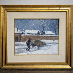 André Poirson - Animated Winter Scene - Oil On Canvas
