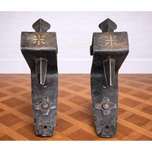 Pair Of Antique Wrought Iron Wall Brackets - Medieval / Gothic Style