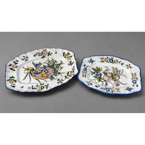 Keller Et Guerin: Suite Of Two Polychrome Earthenware Dishes - 19th Century