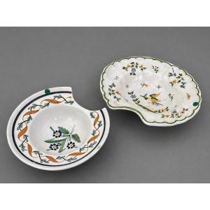 Two Earthenware Beard Dishes - Moustiers And Eastern France - 19th Century
