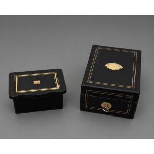 Two Napoleon III Boxes In Blackened Wood And Brass Fillets - 19th Century