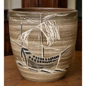 Ceramic Planter Signed Millet - Sailboat Décor