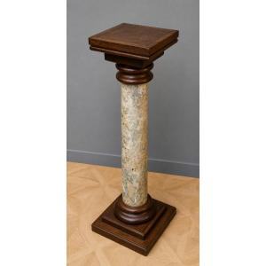 Column-shaped Pedestal In Solid Wood And Faux Marble Paint