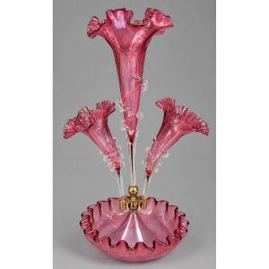 Epergne Vase In Pink Blown Glass