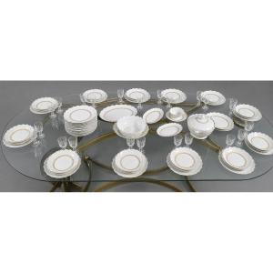 Large Limoges Porcelain Dinner Service, Raynaud & Cie Factory, Swan Stamp