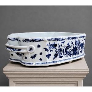 Large Earthenware Jardinière With Monochrome Blue Decoration In The Rouen Style