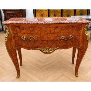 Rare Louis XV Style One-drawer Wig Chest In Marquetry