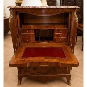 Large Louis XV Style Secretary In Floral Marquetry