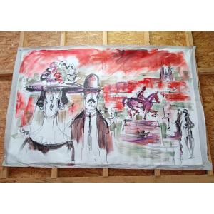 Large Figurative Expressionist Oil On Canvas / 260 X 230 Cm