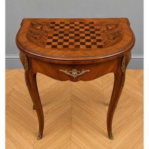 Louis XV Style Half-moon Marquetry Games Table