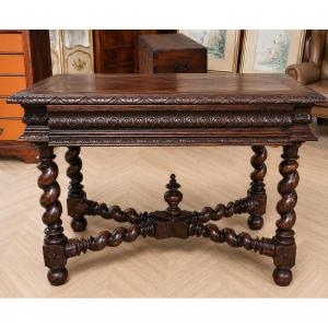 Renaissance / Henri II Style Desk In Richly Carved Solid Oak