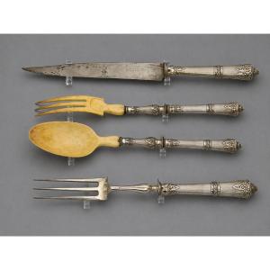 Cutting And Serving Set In Silver, Consisting Of Four Pieces