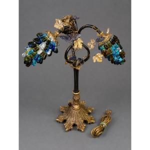 Decorative Table Lamp In The Shape Of Bunches Of Grapes In Coloured Glass