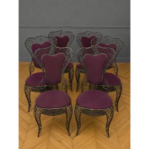 Suite Of Six Wrought Iron Chairs - 80' Decorative Design Work