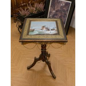 Napoleon III Pedestal Table With Porcelain-painted Top