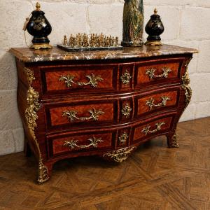 Large Louis XV Period Commode Tomb In Marquetry
