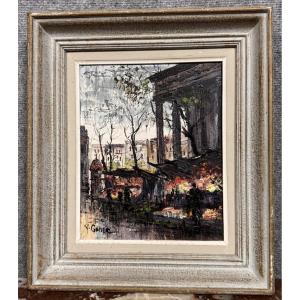 Yves Gonec - Animated View Of Paris Oil On Canvas Signed Lower Left