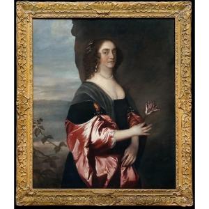 Portrait Of A Lady, In A Black Dress With Red Satin Sleeves And Pearls C.1660–1680