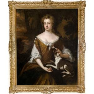 Portrait Of An Elegant Lady With Pet Dog C.1690–1700; Studio Of Godfrey Kneller, Oil On Canvas