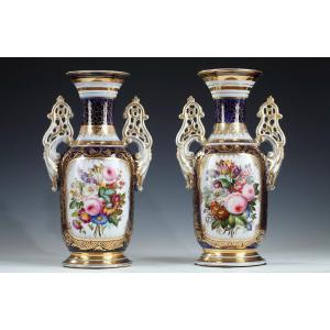 Pair Of Flower Vases In Valentine Porcelain, France, Circa 1860