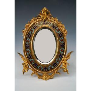 "champleve" Enamel Table Mirror Attributed To A. Giroux, France, Circa 1880