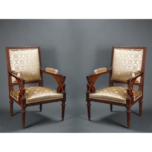 Pair Of Directoire Style Armchairs After G. Jacob, France, Circa 1870
