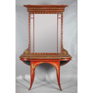 Rare Neo-pompeian Console And Its Mirror, Probably Italy, Circa 1890