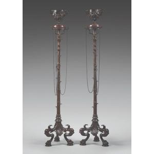 Pair Of "bamboo" Stands Attr. To H. Cahieux & F. Barbedienne, France, Circa 1855
