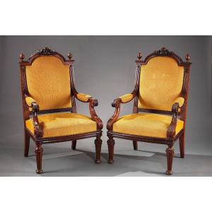 Pair Of Armchairs Attributed To H.-a. Fourdinois, France, Circa 1870