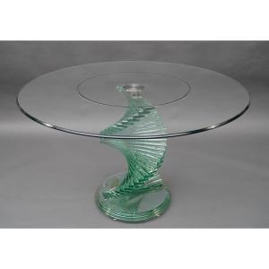 "helix Spiral Swivel" Glass Table, France, Circa 1980