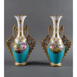 Pair Of Oriental Style Vases Attr. Paris Porcelain Manufacture, Fr, C1880