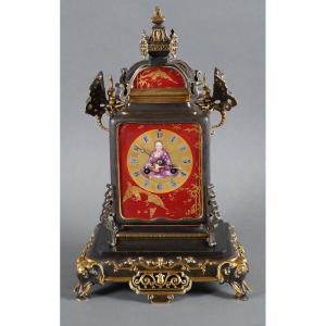 « The Musician » Japanese Style Clock Attr. To l'Escalier De Cristal, France, Circa 1890