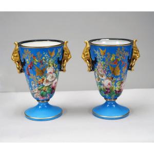 Paris Porcelain Pair Of Vases "the Flowering", France, Circa 1880