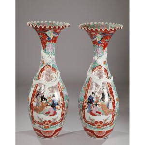 Pair Of Large "imari" Porcelain Vases, Japan, Late 19th Century