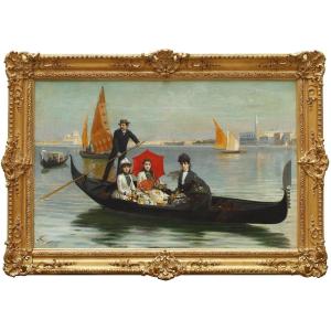 "gondola Ride In Venice" Signed G. Mantegazza, Milan, 1889