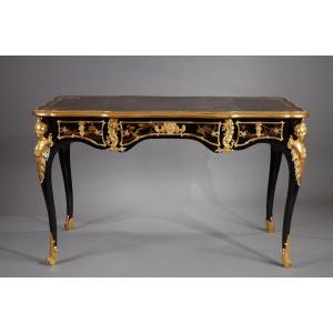 A.-e. Beurdeley, Flat Desk With Espagnolettes, France, Circa 1890