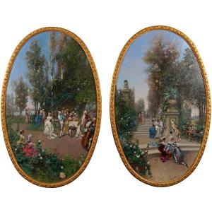 G. Simoni, Pair Of Paintings "les Fêtes Galantes", Paris, 1881