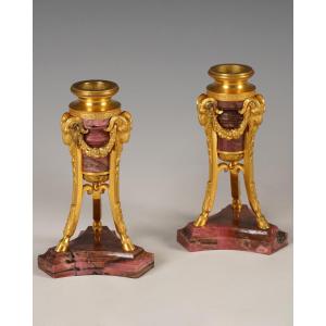 Pair Of "rams" Candlesticks, France, Circa 1870