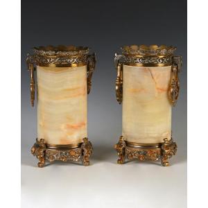 E. Cornu, Pair Of "roll-shaped" Vases, France, Circa 1870