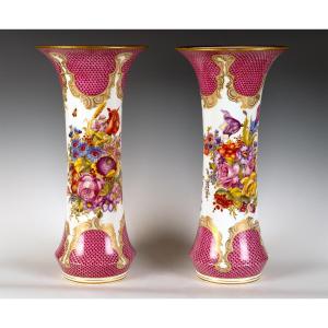 Meissen Manufactory, Pair Of Trumpet-shaped Vases, Germany, Circa 1880