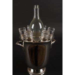 Silver-plated Vodka Cooler / Ice Bucket With Integrated Glass Holder