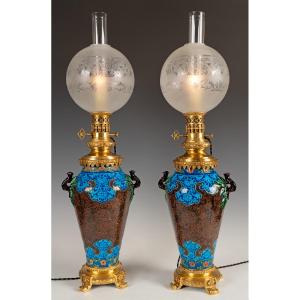 J. Vieillard & Cie And A. De Caranza, Pair Of Lamps, France, Circa 1880
