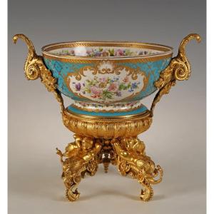 Paris Porcelain, Floral Bowl With Tritons, France, Circa 1870