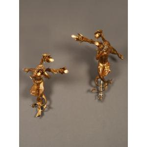 G. De Kerveguen, "triton And Mermaid" Sconces, France Circa 1880