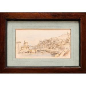 Alfred De Courville (1816-1875) - View Of Lyon, The Banks Of The Saône, North Of Lyon (1850)