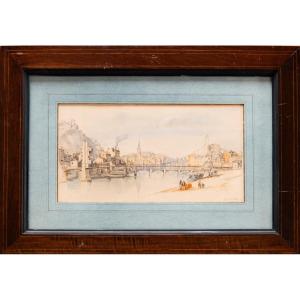 Alfred De Courville (1816-1875) - View Of Lyon, The Banks Of The Saône At Saint-georges (1850)