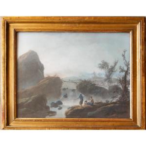 Jean-baptiste Pillement (1728, Lyon - Id., 1808) - Fishermen Near A Waterfall (1780)   